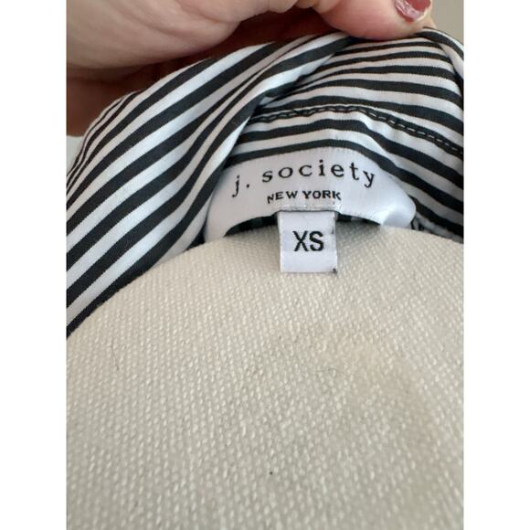 J. Society Black Layer Sweater Size XS Stripe Collared V-Neck Fray Hem - Picture 9 of 9